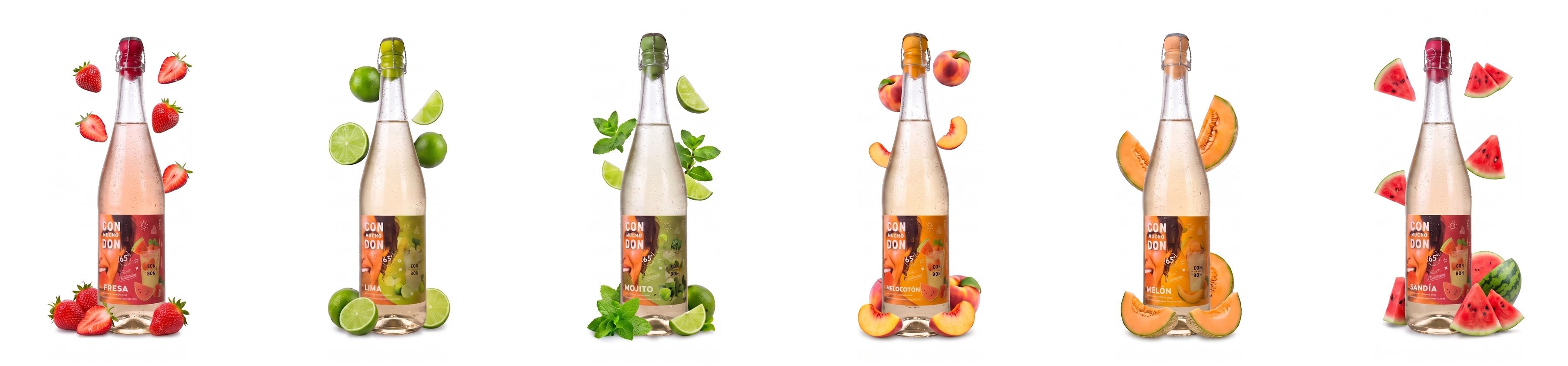Los seis frizzantes de Con Mucho Don: fresa, lima, mojito, melocotón, melón y sandía